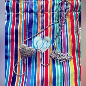 Brighton Reversible Heart Pendant Necklace -eyeglass/badge holder silver plated